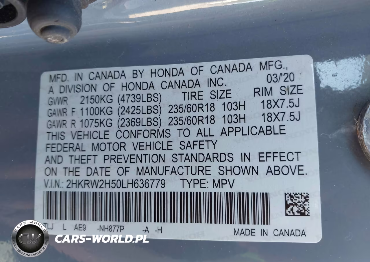 2020 Honda Cr-V Awd Ex VIN:2HKRW2H50LH636779 - 9