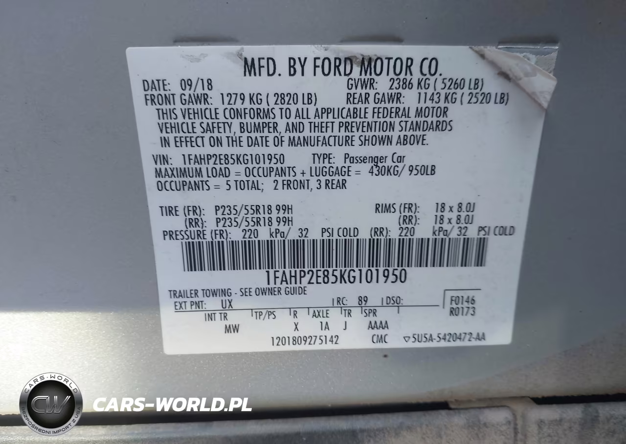 2019 Ford Taurus Sel VIN:1FAHP2E85KG101950 - 9