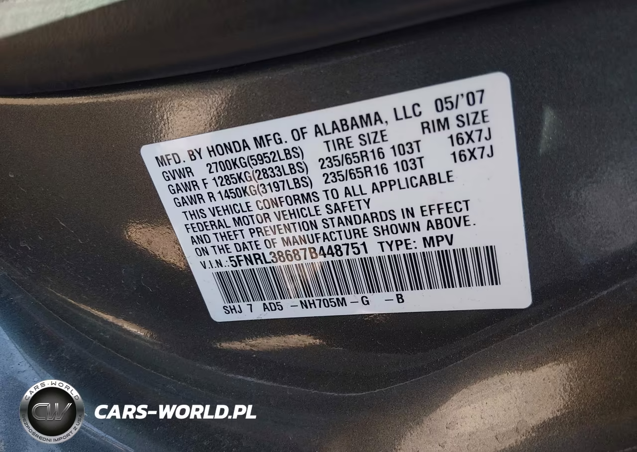 2007 Honda Odyssey Ex-L VIN:5FNRL38687B448751 - 9
