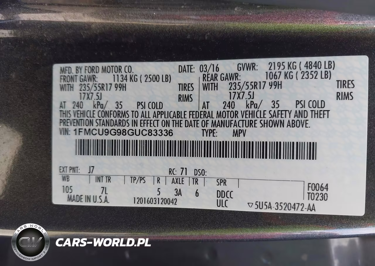 2016 Ford Escape Se VIN:1FMCU9G98GUC83336 - 9