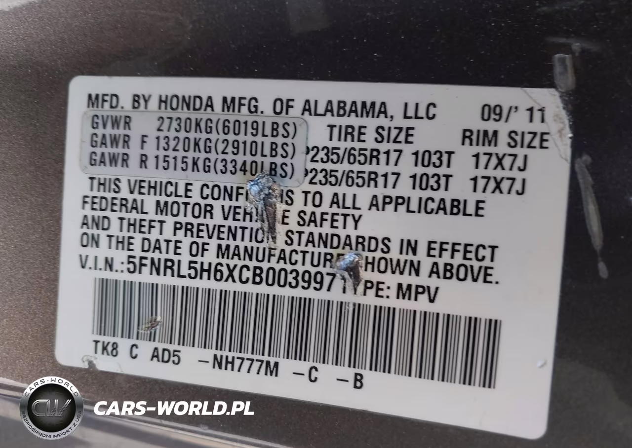 2012 Honda Odyssey Ex-L VIN:5FNRL5H6XCB003997 - 9