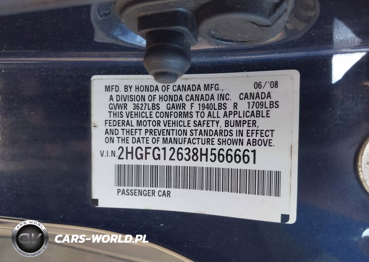 2008 Honda Civic Lx VIN:2HGFG12638H566661 - 9