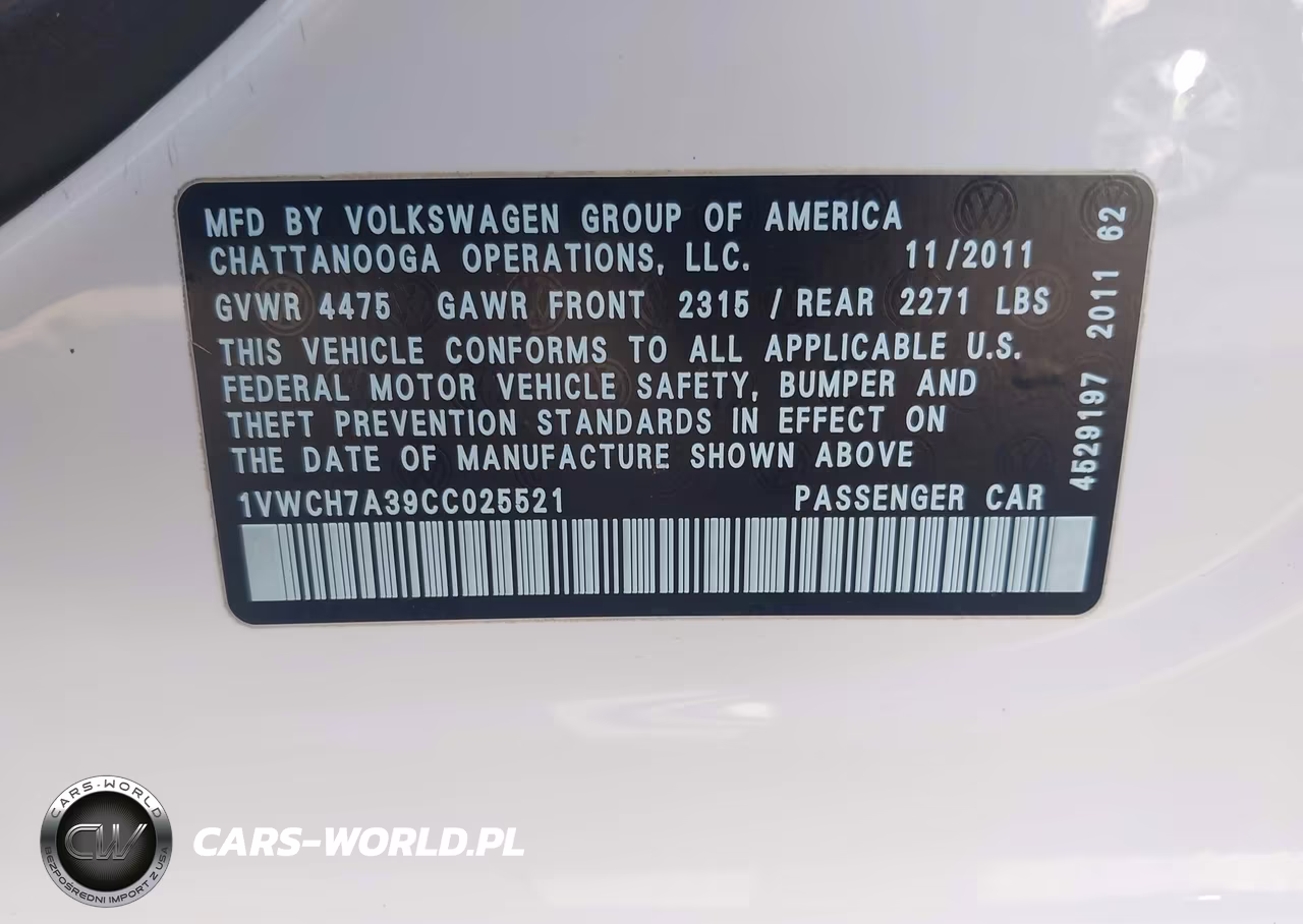 2012 Volkswagen Passat 2.5L Sel VIN:1VWCH7A39CC025521 - 9