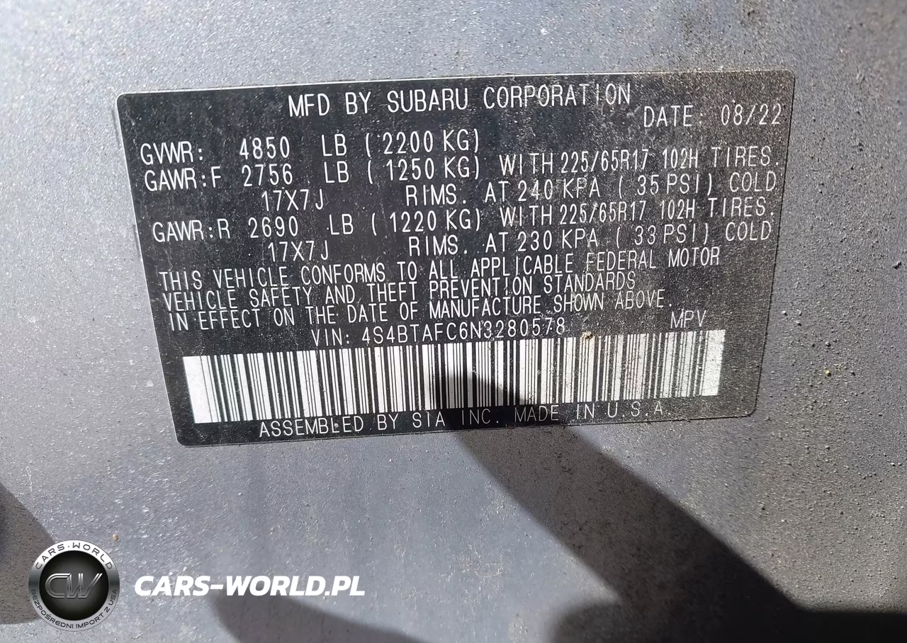 2022 Subaru Outback Premium VIN:4S4BTAFC6N3280578 - 9