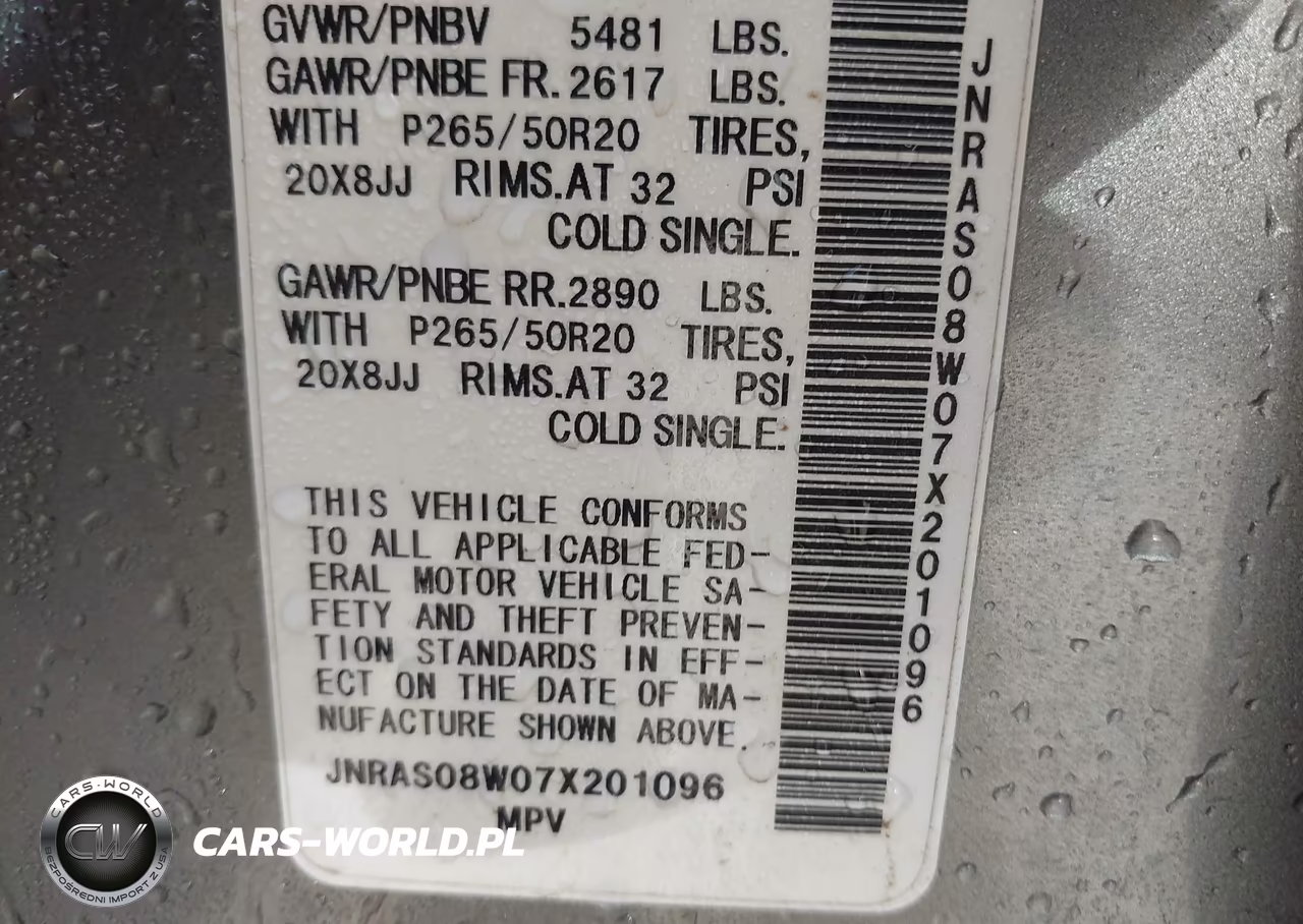 2007 Infiniti Fx35 VIN:JNRAS08W07X201096 - 9