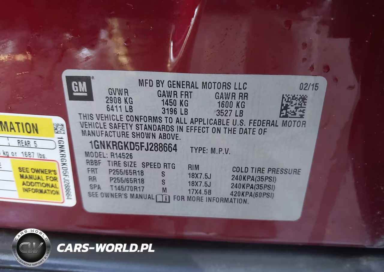 2015 Chevrolet Traverse 1Lt VIN:1GNKRGKD5FJ288664 - 9