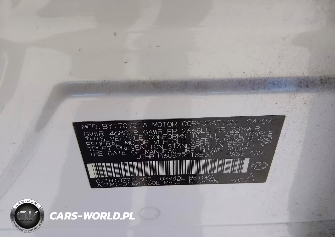 2007 Lexus Es 350 VIN:JTHBJ46G572118530 - 9