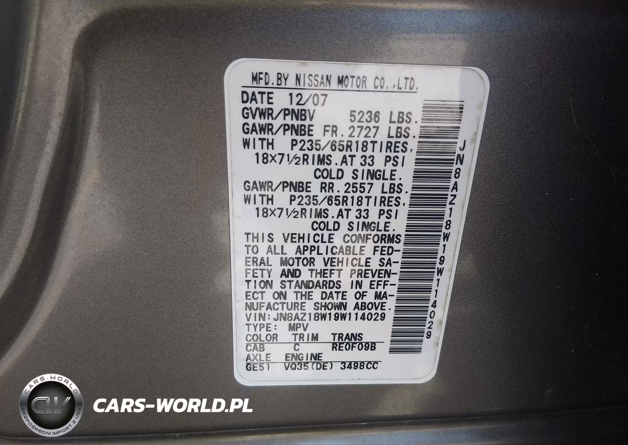 2009 Nissan Murano Sl VIN:JN8AZ18W19W114029 - 9