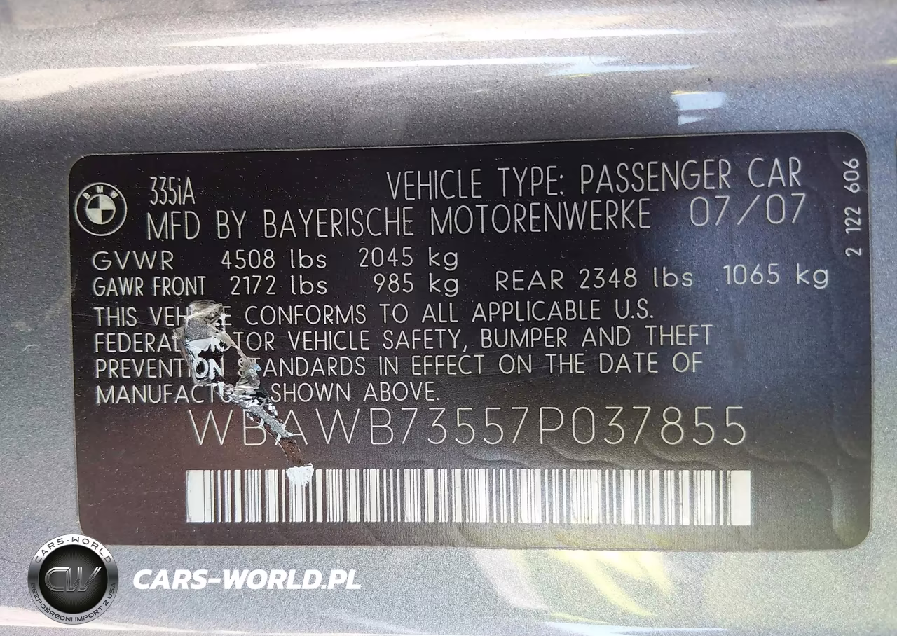 2007 BMW 335I VIN:WBAWB73557P037855 - 9