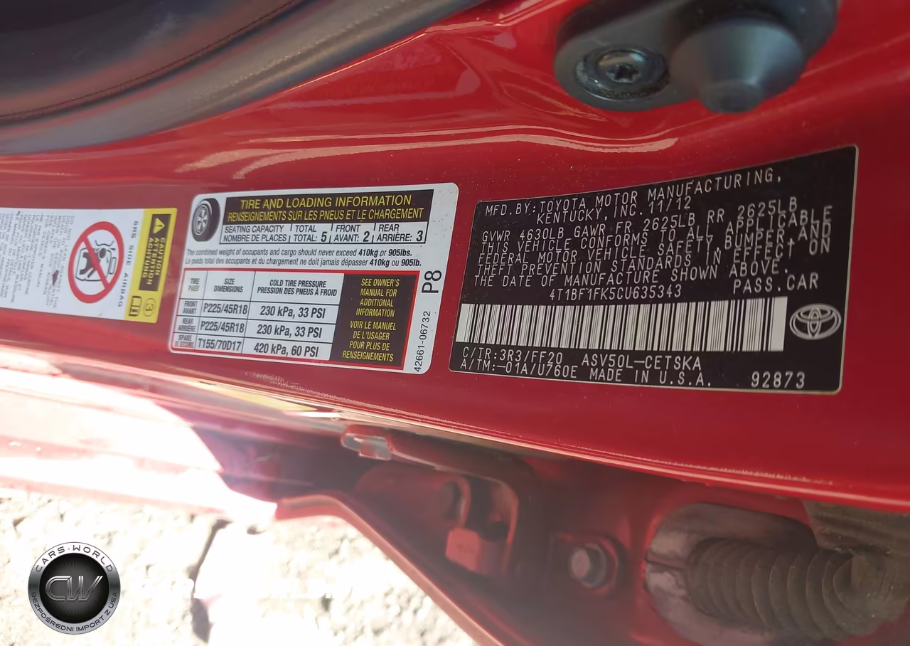 2012 Toyota Camry Se Limited Edition VIN:4T1BF1FK5CU635343 - 9