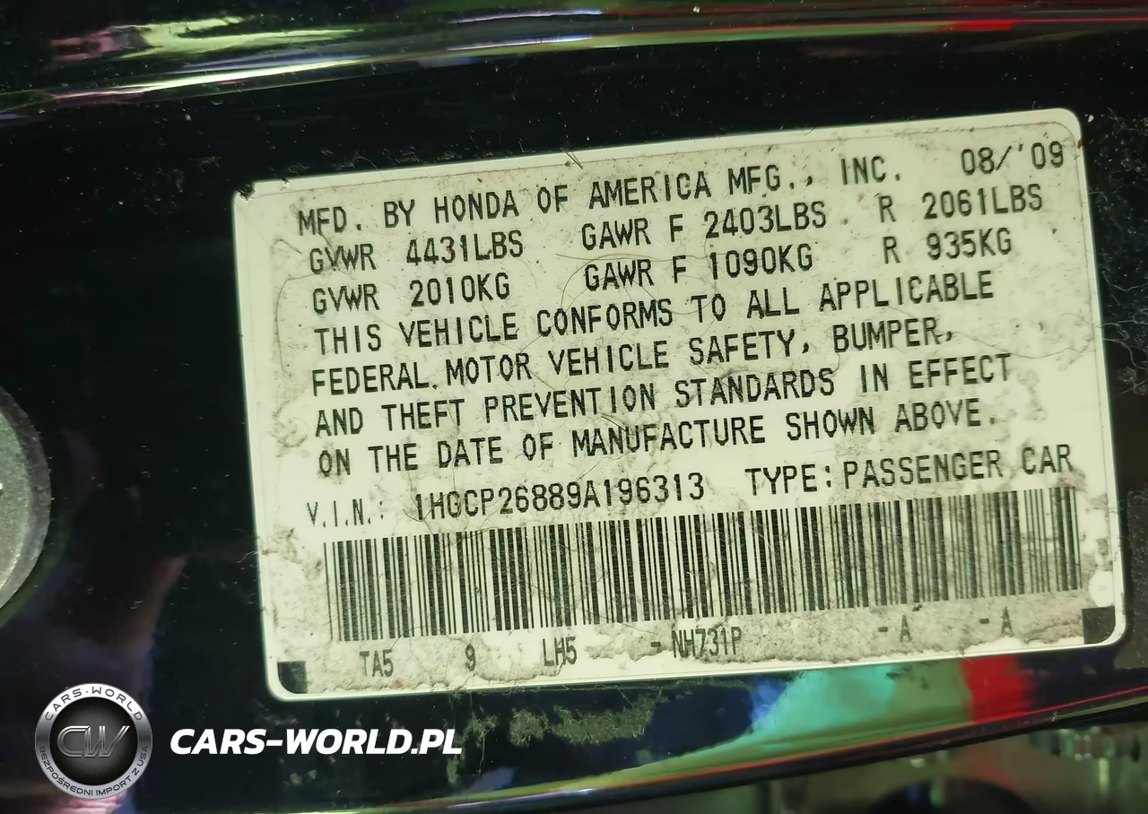2009 Honda Accord 2.4 Ex-L VIN:1HGCP26889A196313 - 9