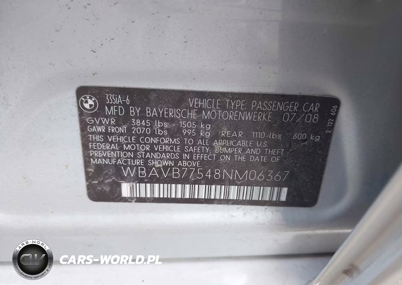 2008 BMW 335I VIN:WBAVB77548NM06367 - 9