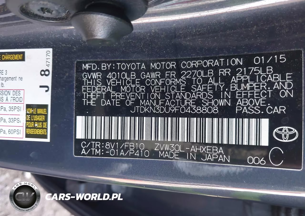 2015 Toyota Prius Two VIN:JTDKN3DU9F0438808 - 9
