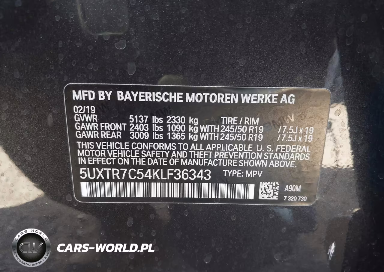 2019 BMW X3 Sdrive30I VIN:5UXTR7C54KLF36343 - 9