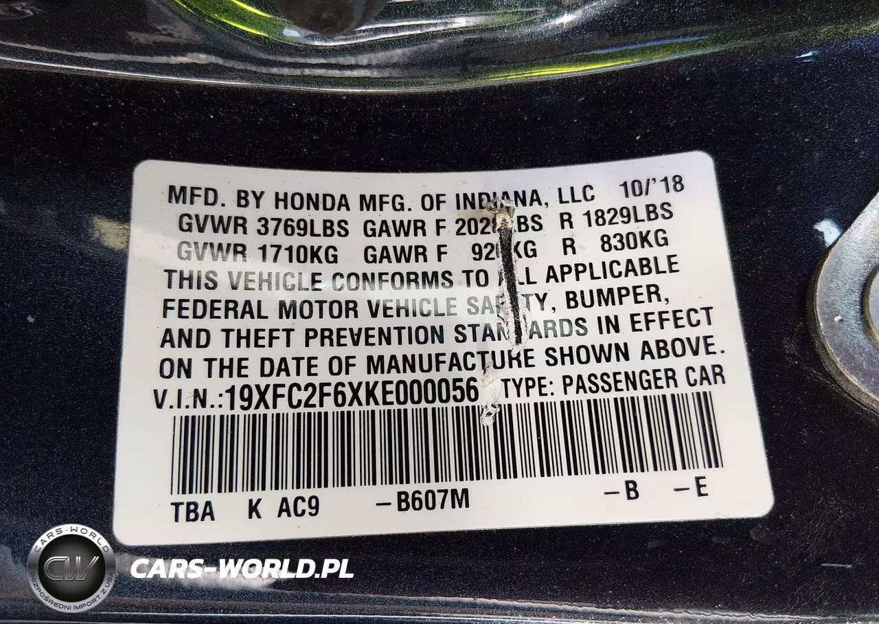 2019 Honda Civic Lx VIN:19XFC2F6XKE000056 - 9