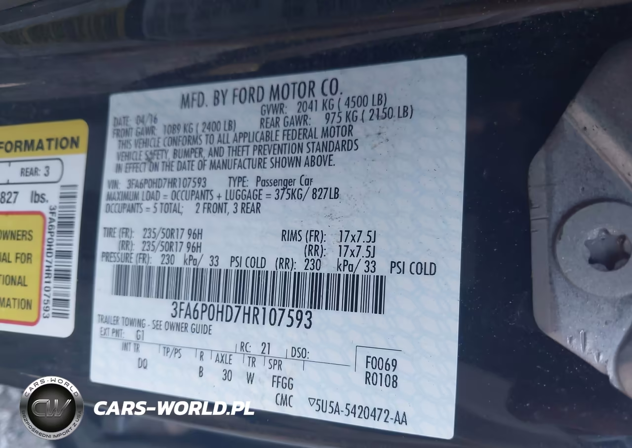 2017 Ford Fusion Se VIN:3FA6P0HD7HR107593 - 9