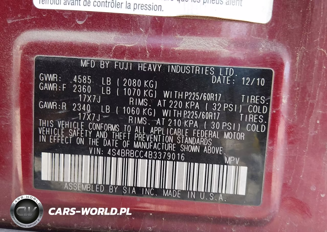 2011 Subaru Outback 2.5I Premium VIN:4S4BRBCC4B3379016 - 9
