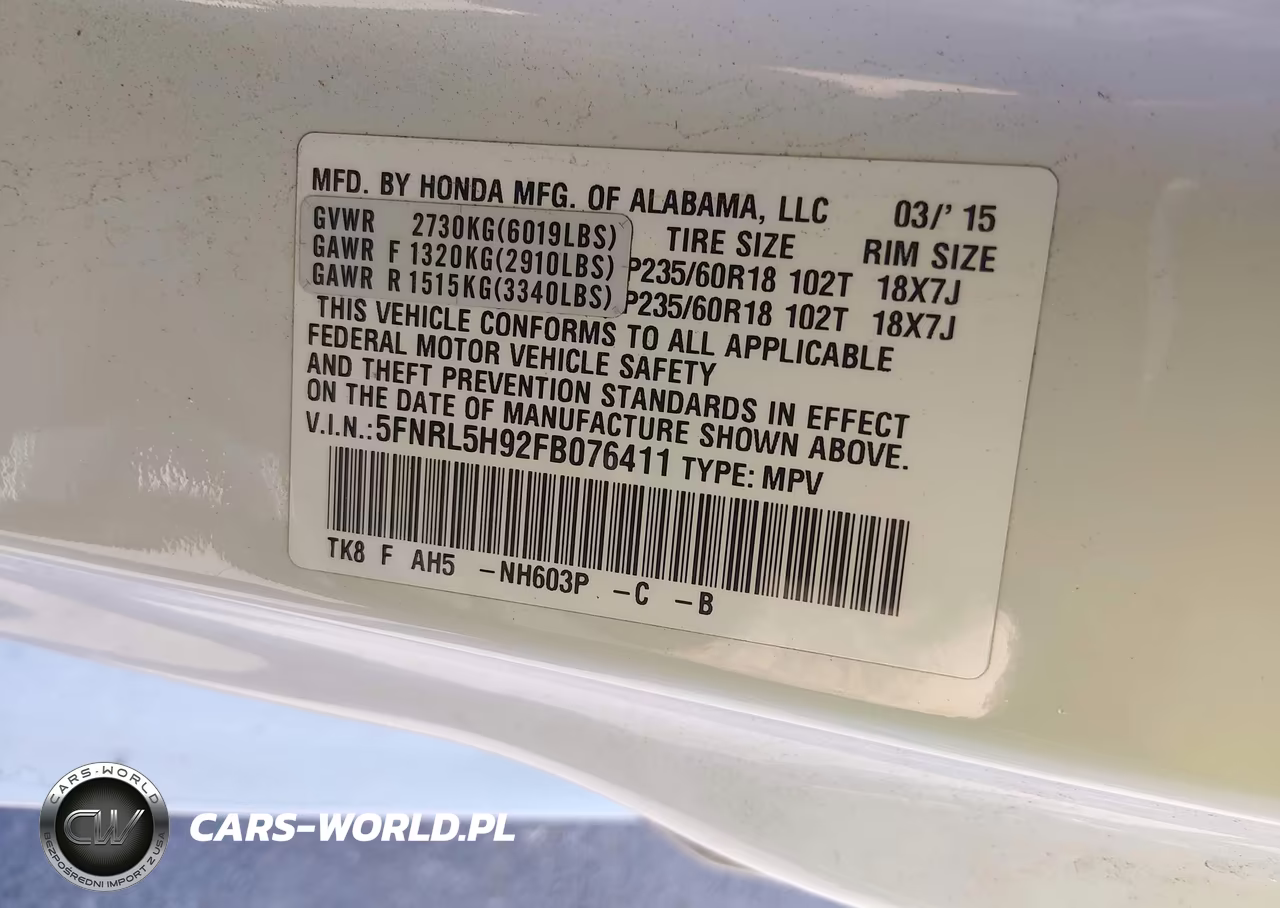 2015 Honda Odyssey Touring-Touring Elite VIN:5FNRL5H92FB076411 - 9