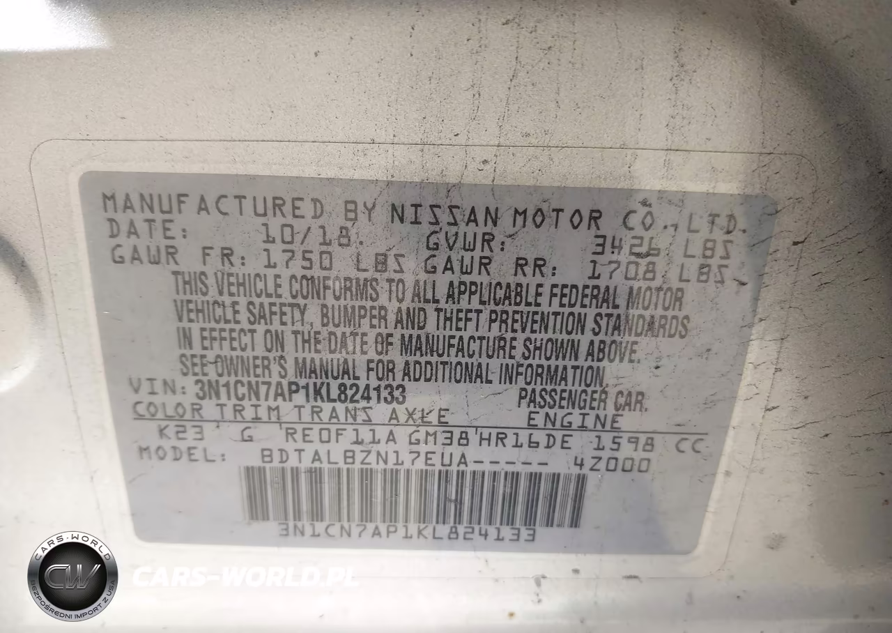 2019 Nissan Versa 1.6 Sv VIN:3N1CN7AP1KL824133 - 9