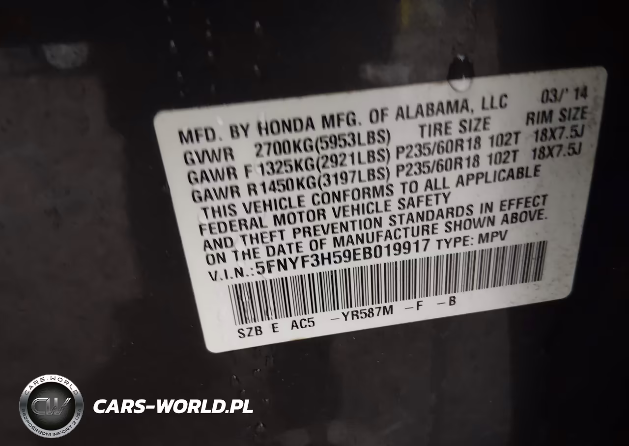 2014 Honda Pilot Ex-L VIN:5FNYF3H59EB019917 - 9