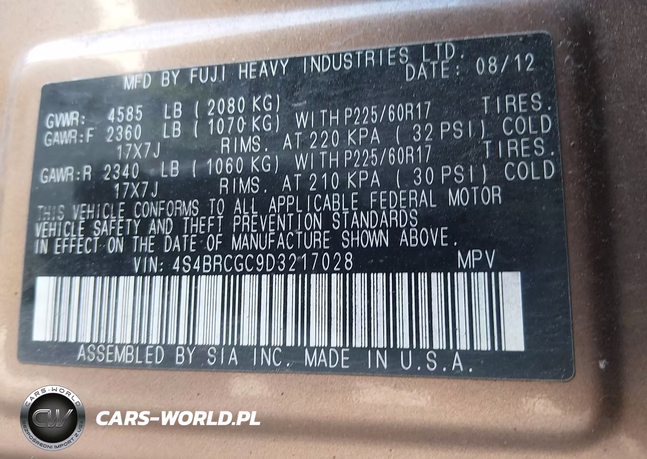 2013 Subaru Outback 2.5I Premium VIN:4S4BRCGC9D3217028 - 9