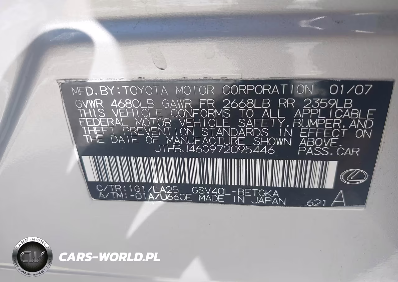 2007 Lexus Es 350 VIN:JTHBJ46G972095446 - 9