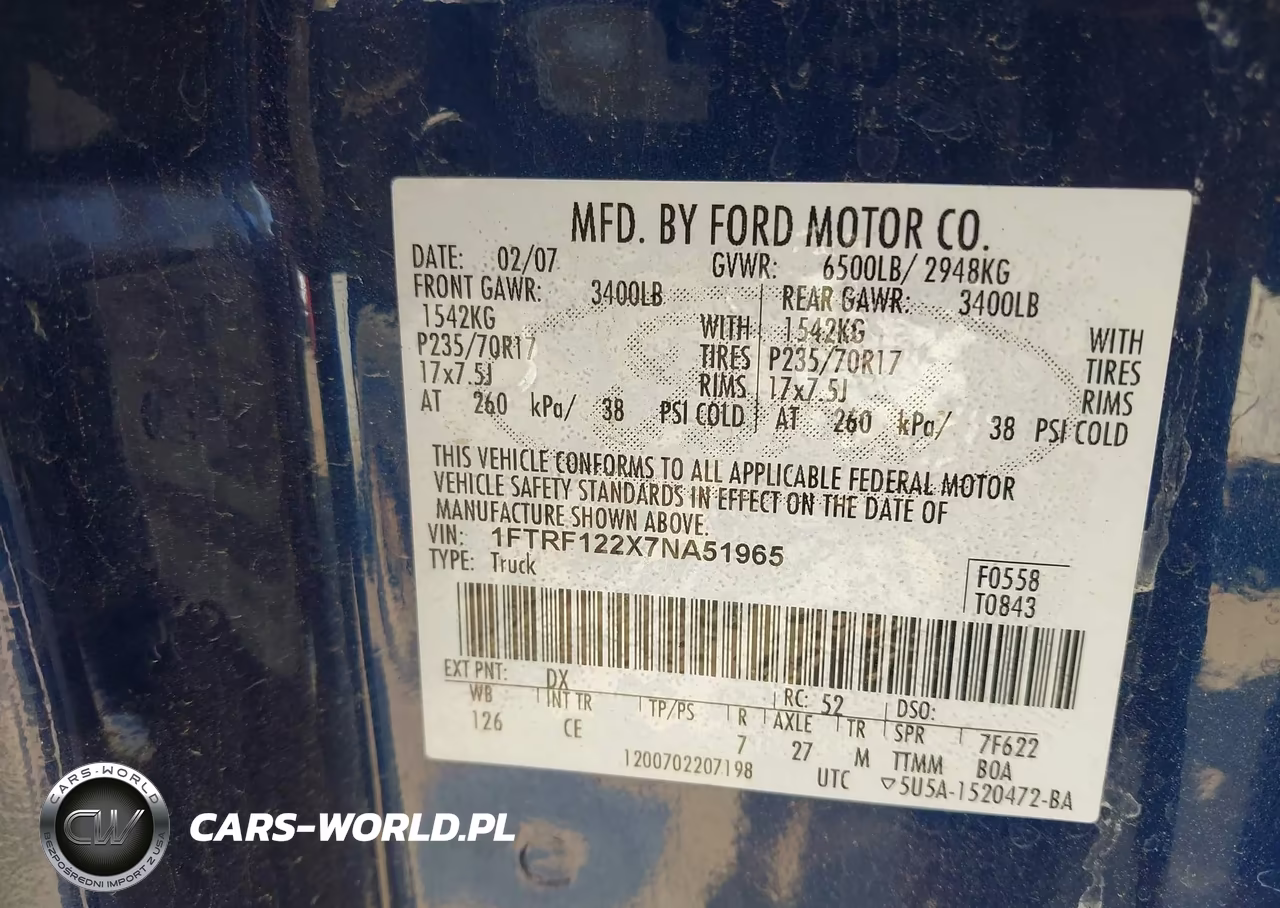 2007 Ford F-150 Stx-Xl-Xlt VIN:1FTRF122X7NA51965 - 9