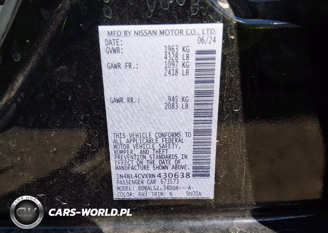 2024 Nissan Altima Sr Fwd VIN:1N4BL4CVXRN430638 - 9