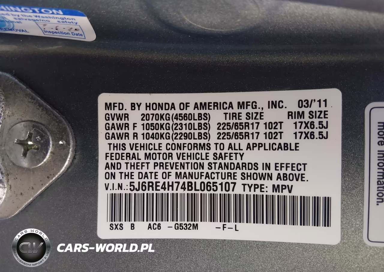 2011 Honda Cr-V Ex-L VIN:5J6RE4H74BL065107 - 9