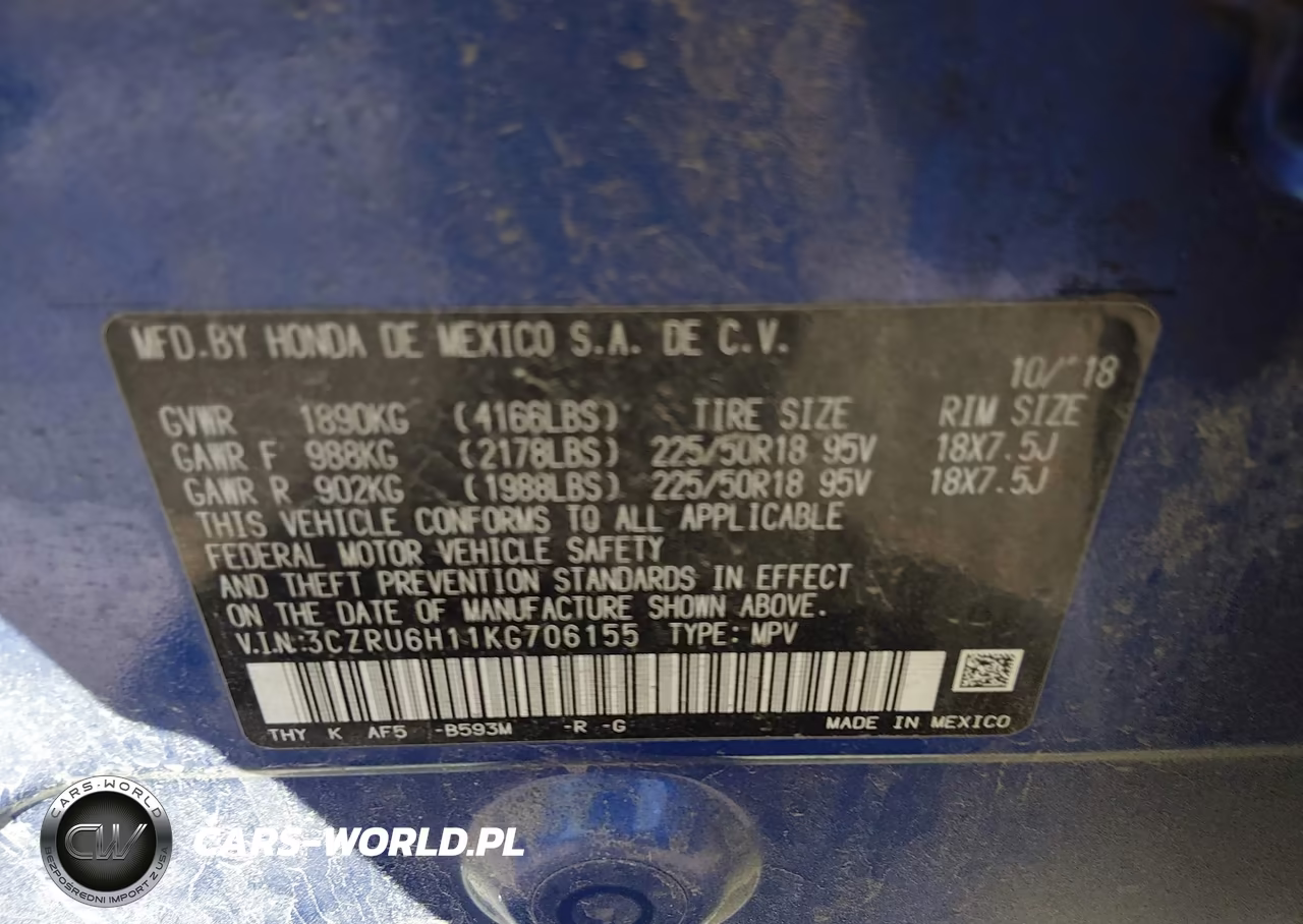 2019 Honda Hr-V Sport VIN:3CZRU6H11KG706155 - 9