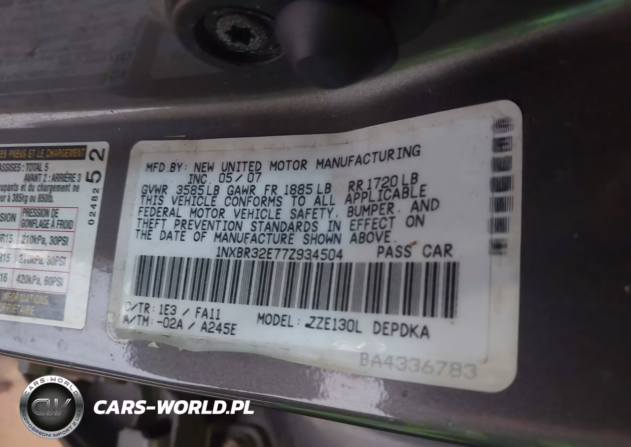 2007 Toyota Corolla Ce VIN:1NXBR32E77Z934504 - 9