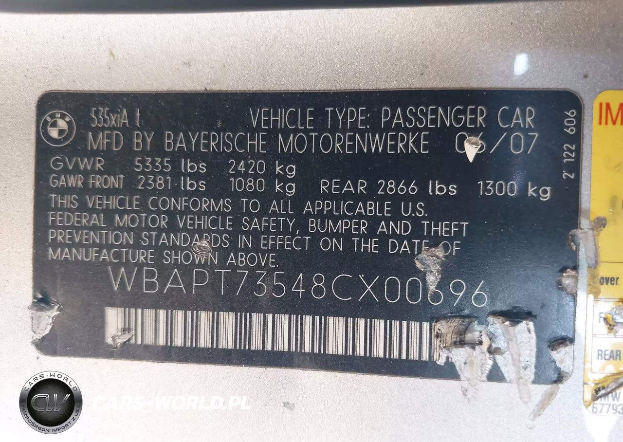 2008 BMW 535Xi VIN:WBAPT73548CX00696 - 9