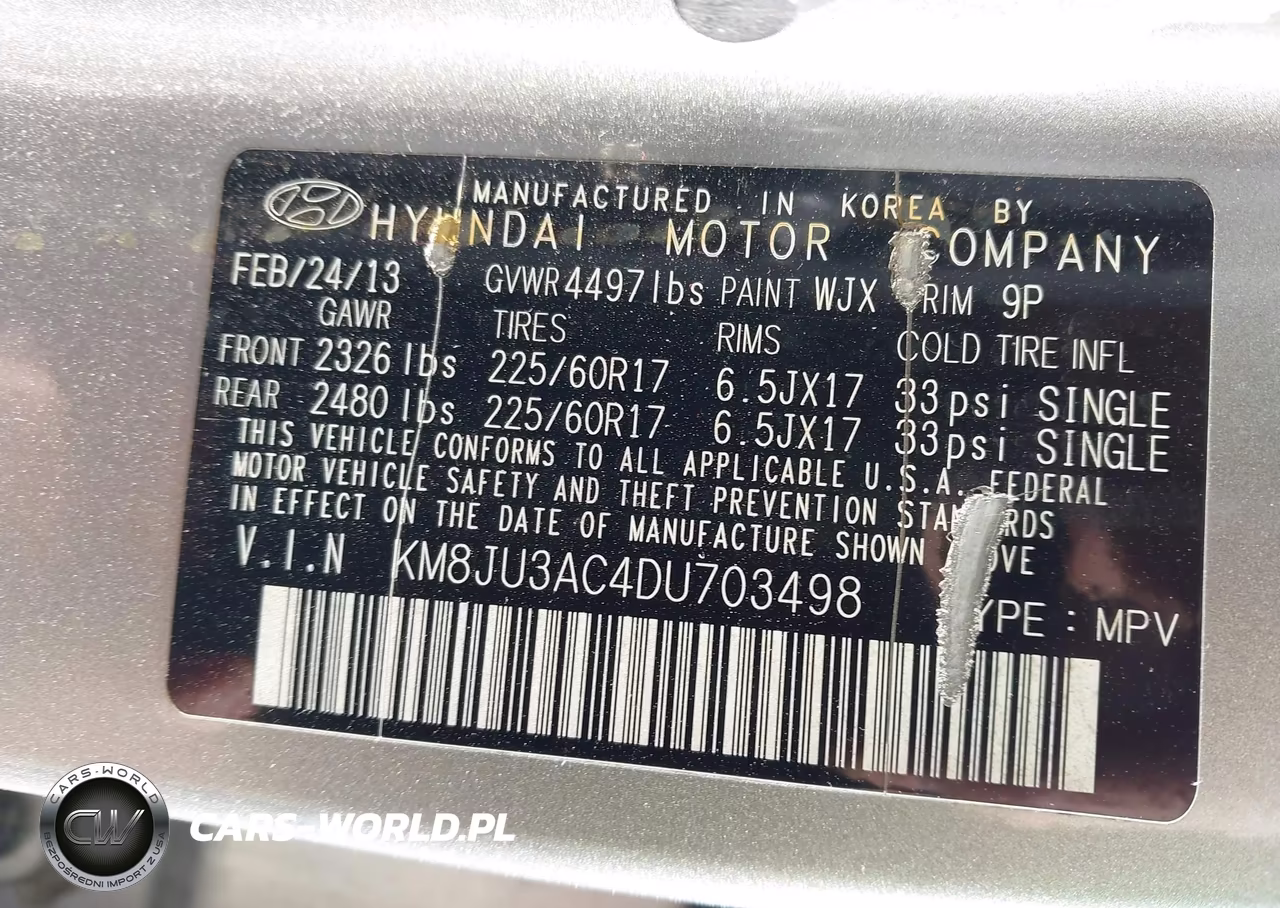 2013 Hyundai Tucson Gls VIN:KM8JU3AC4DU703498 - 9