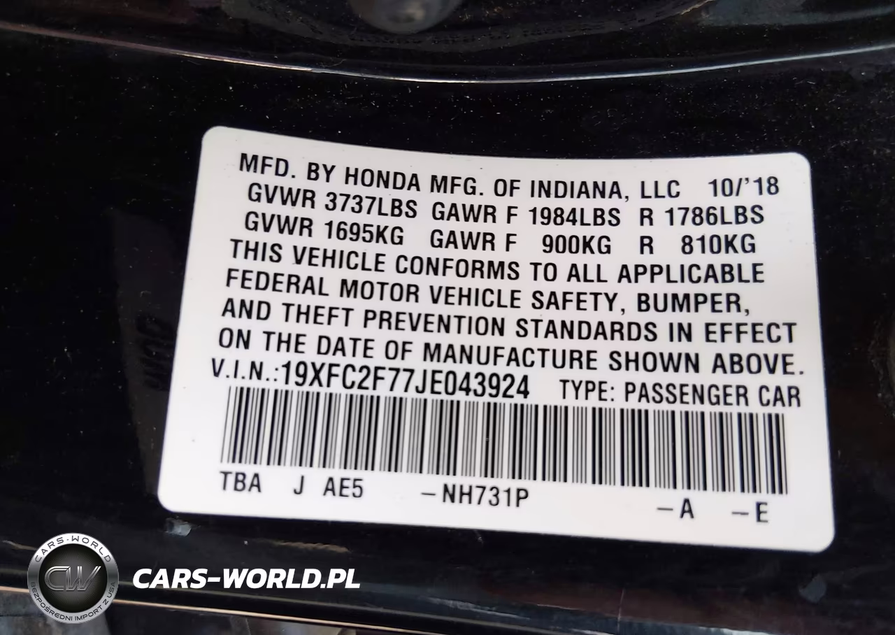 2018 Honda Civic Ex VIN:19XFC2F77JE043924 - 9