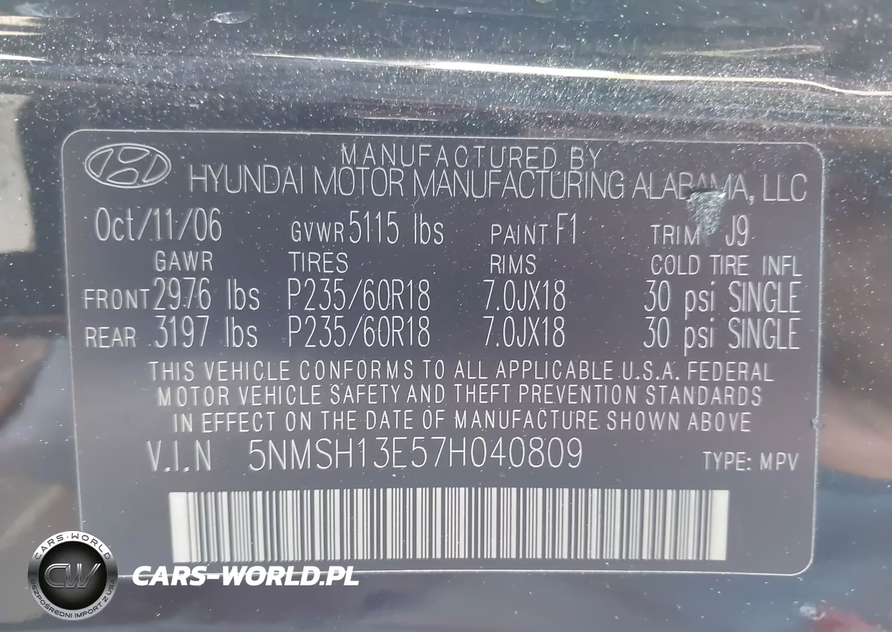 2007 Hyundai Santa Fe Limited-Se VIN:5NMSH13E57H040809 - 9