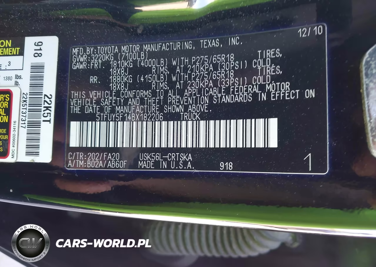 2011 Toyota Tundra Grade 5.7L V8 VIN:5TFUY5F14BX182206 - 9