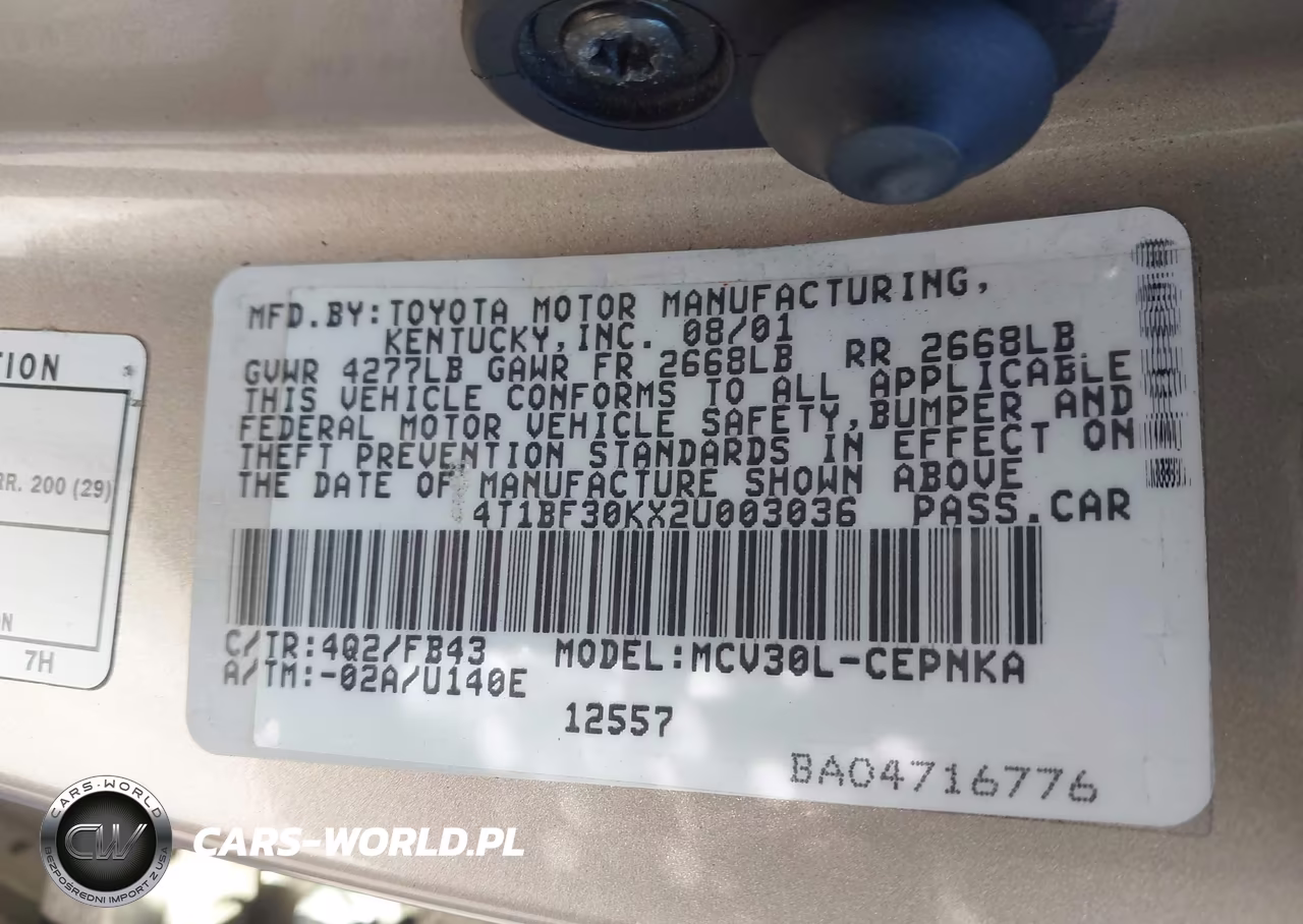 2002 Toyota Camry Le V6 VIN:4T1BF30KX2U003036 - 9