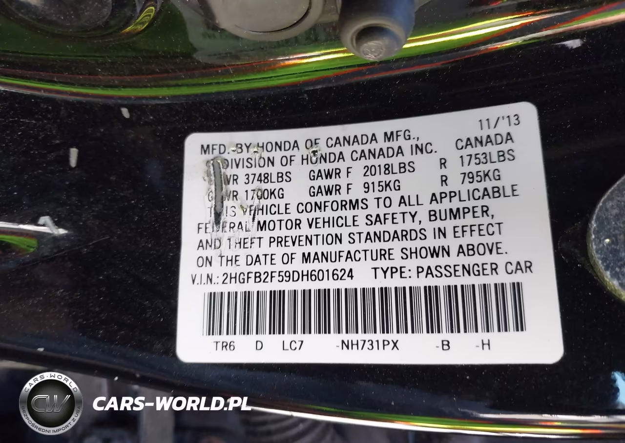 2013 Honda Civic Lx VIN:2HGFB2F59DH601624 - 9