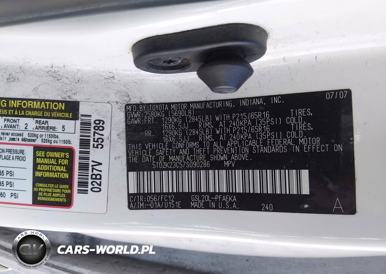 2007 Toyota Sienna Le VIN:5TDZK23C57S090286 - 9