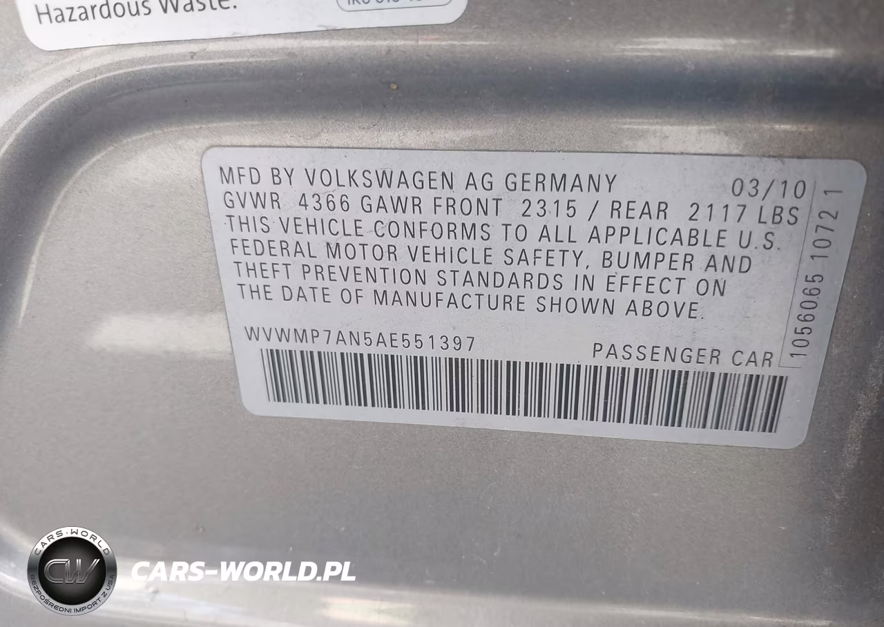 2010 Volkswagen Cc Sport VIN:WVWMP7AN5AE551397 - 9