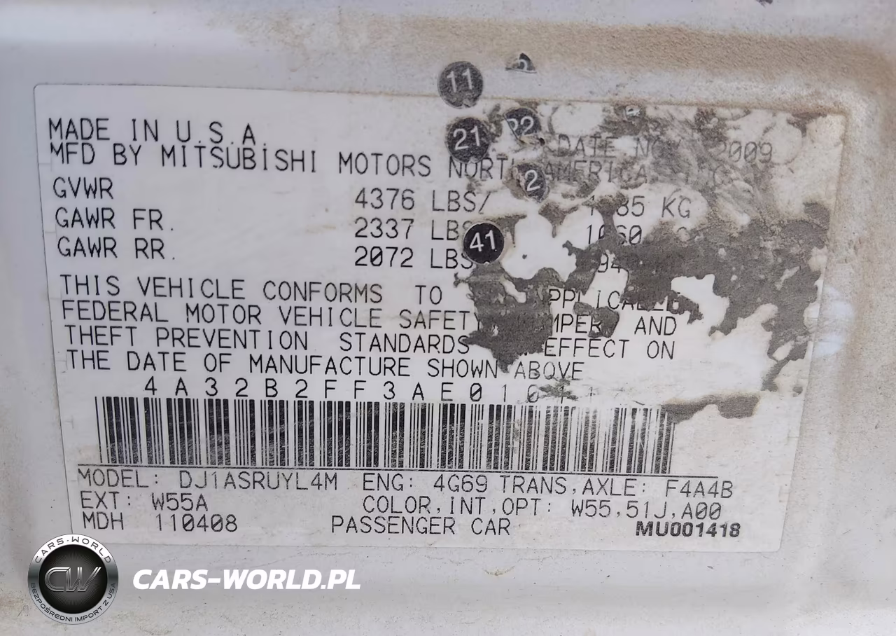 2010 Mitsubishi Galant VIN:4A32B2FF3AE010114 - 9