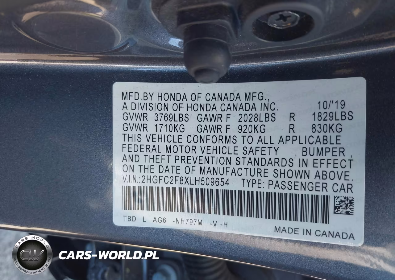 2020 Honda Civic Sport VIN:2HGFC2F8XLH509654 - 9