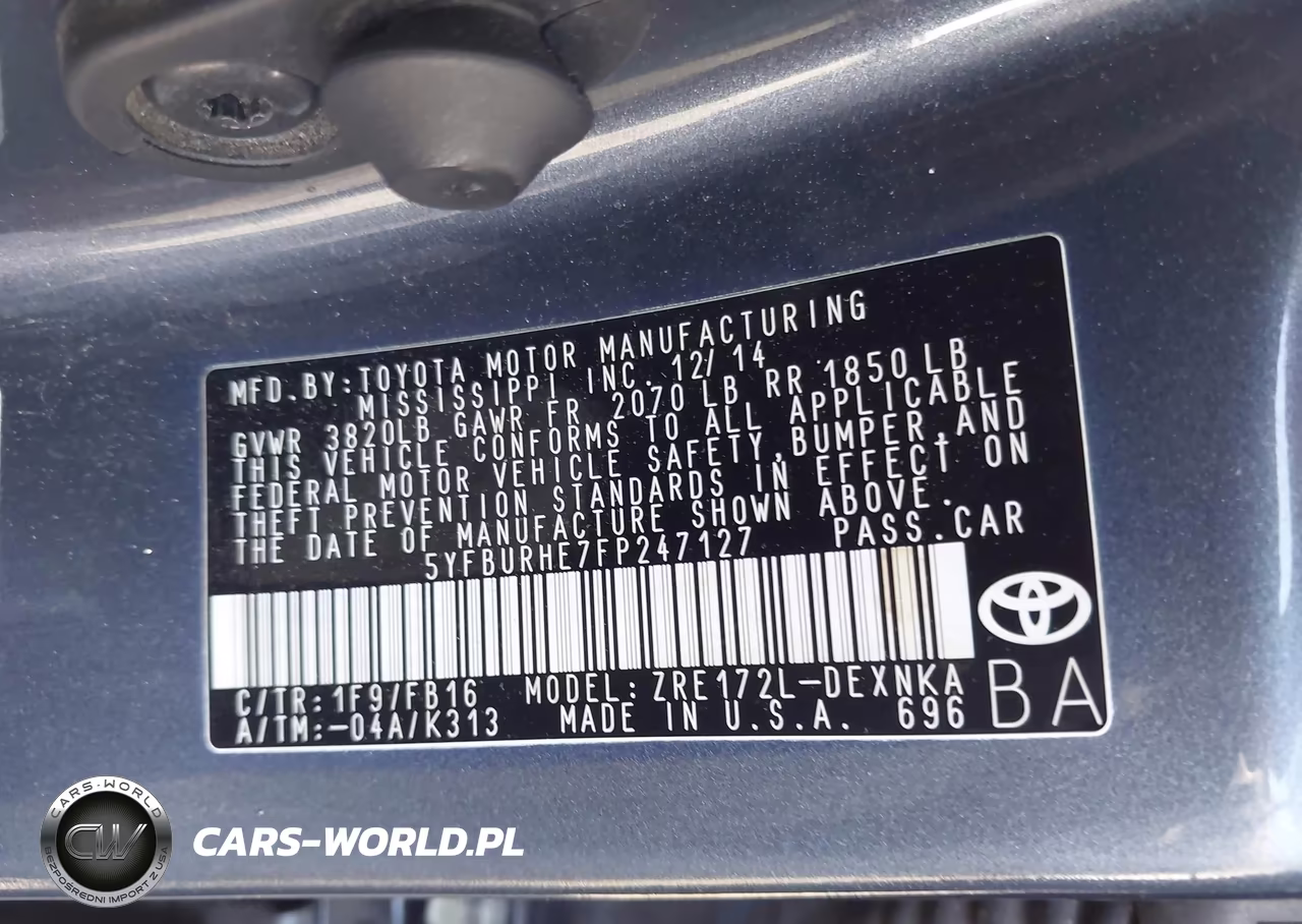 2015 Toyota Corolla Le Plus VIN:5YFBURHE7FP247127 - 9