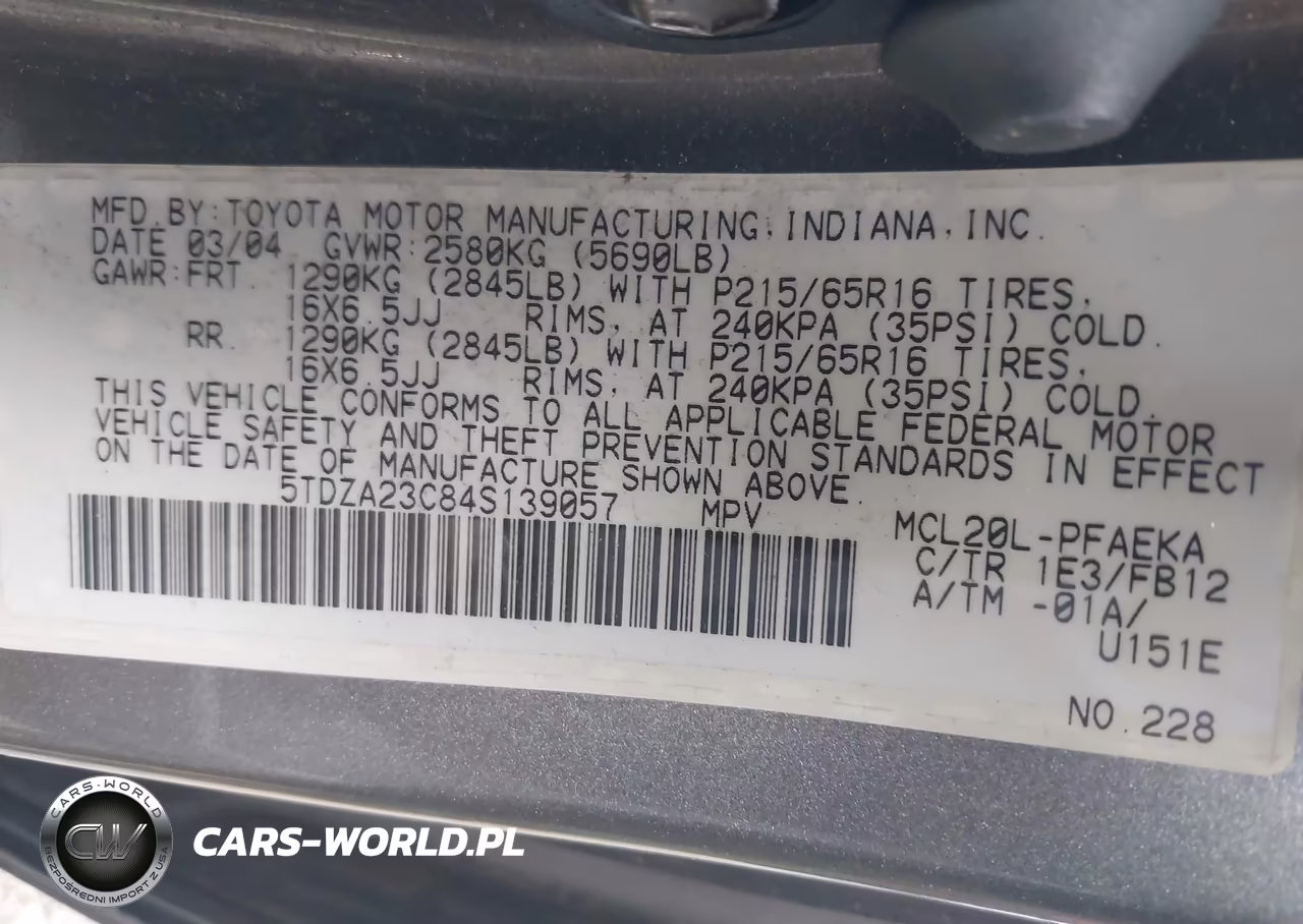 2004 Toyota Sienna Le VIN:5TDZA23C84S139057 - 9