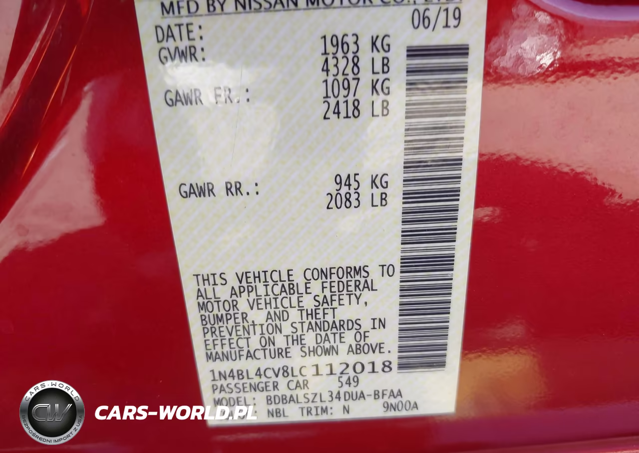 2020 Nissan Altima Sr Fwd VIN:1N4BL4CV8LC112018 - 9