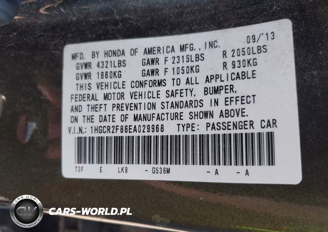 2014 Honda Accord Ex-L VIN:1HGCR2F86EA029968 - 9