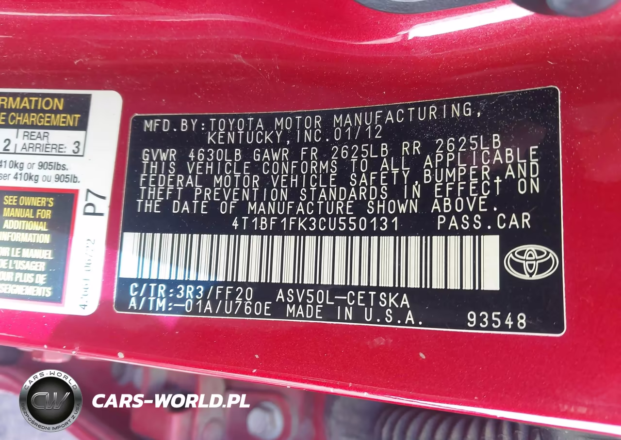 2012 Toyota Camry Se VIN:4T1BF1FK3CU550131 - 9