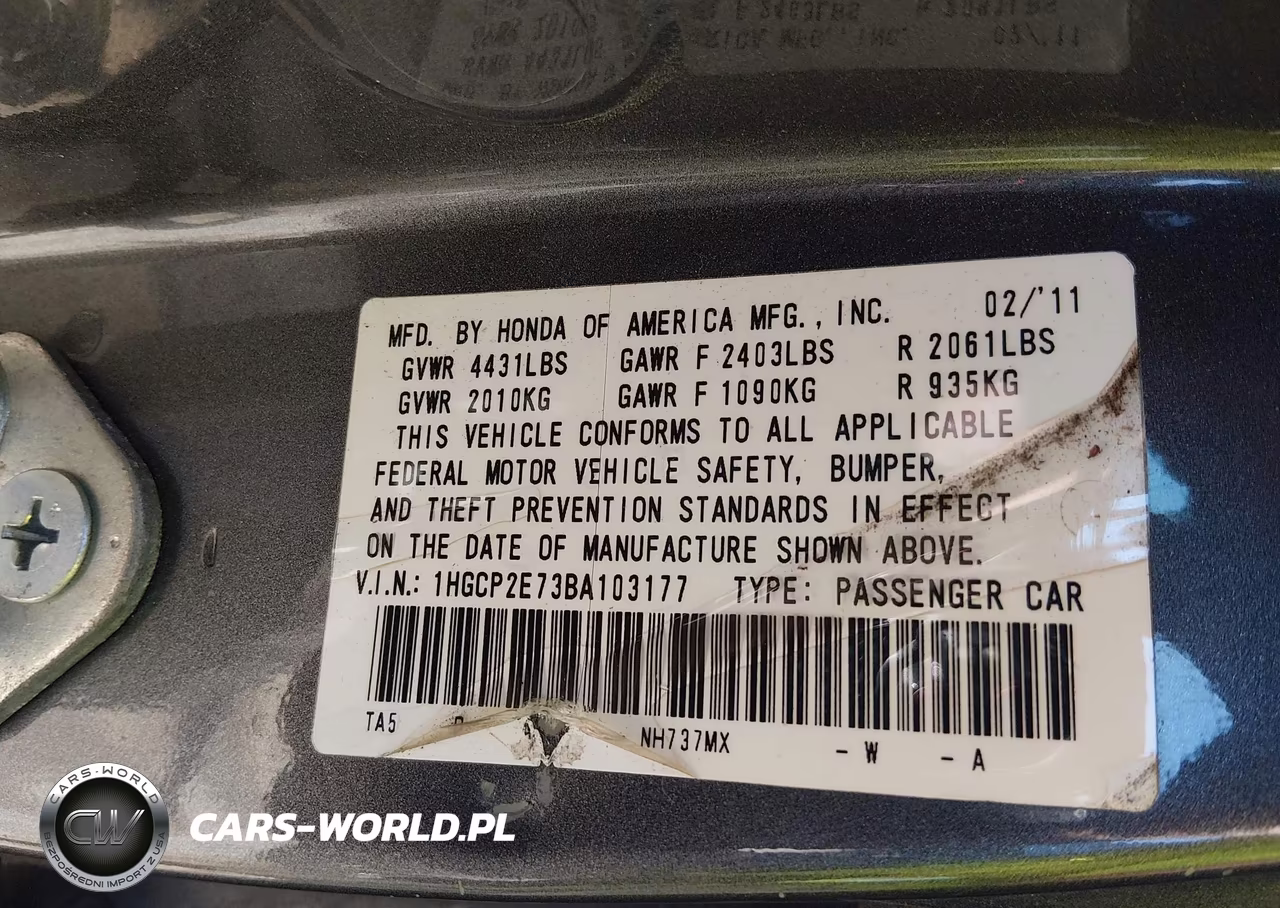 2011 Honda Accord 2.4 Ex VIN:1HGCP2E73BA103177 - 9