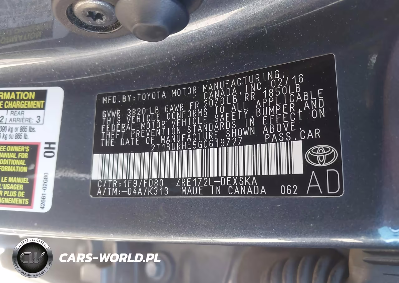 2016 Toyota Corolla S Plus VIN:2T1BURHE5GC619727 - 9