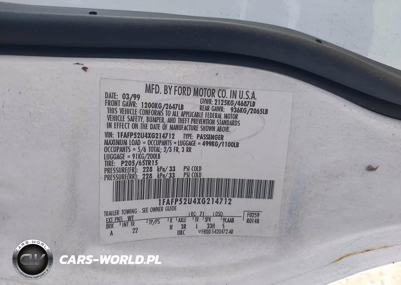 1999 Ford Taurus Lx VIN:1FAFP52U4XG214712 - 9
